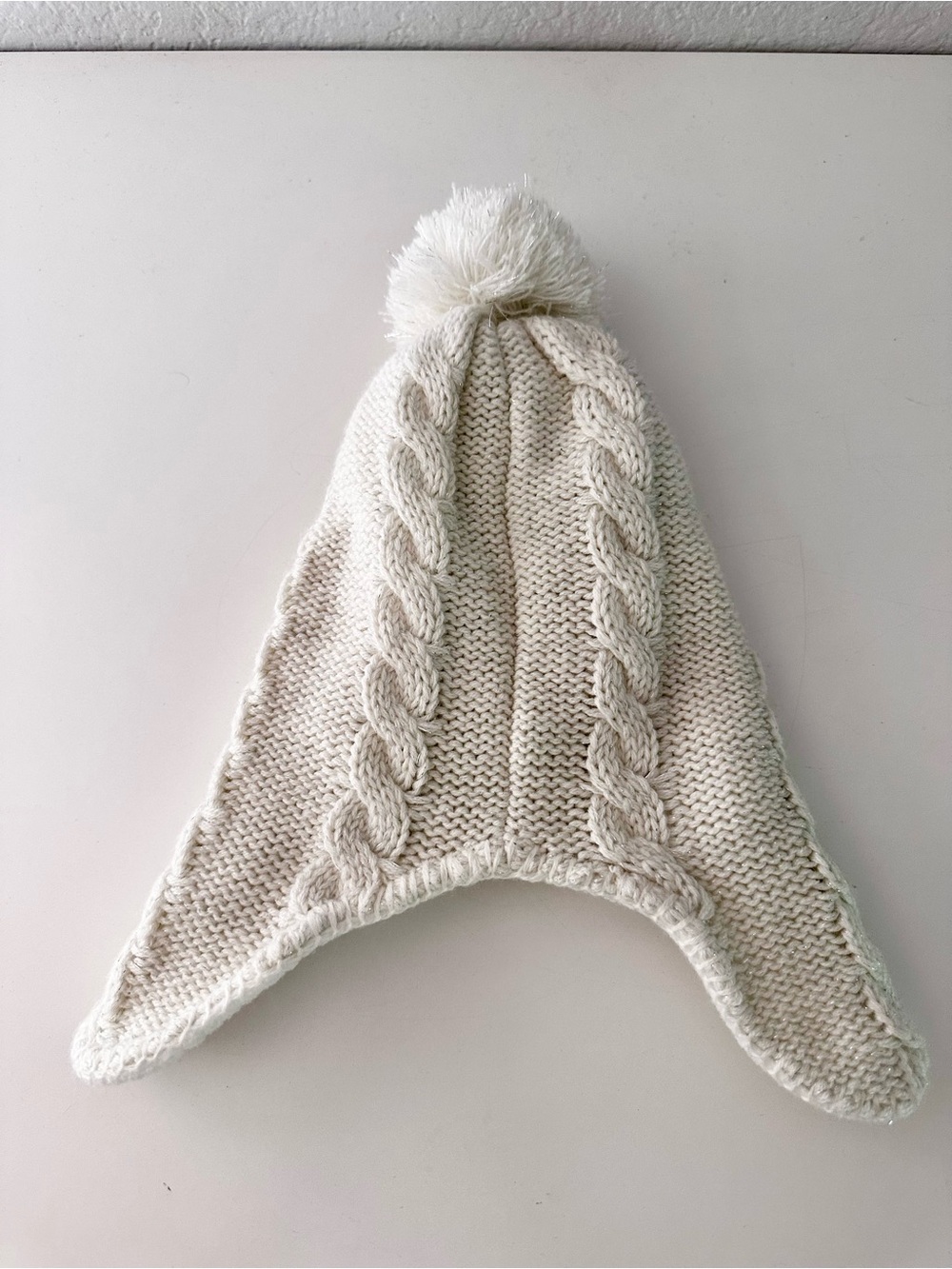 Carter's Cream Cable Knit Earflap Pom Hat